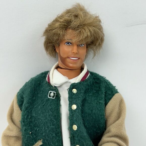 VTG Barbie Ken 1990 Fashion 12” Doll Varsity Jacket Beard College Preppy - Picture 2 of 11